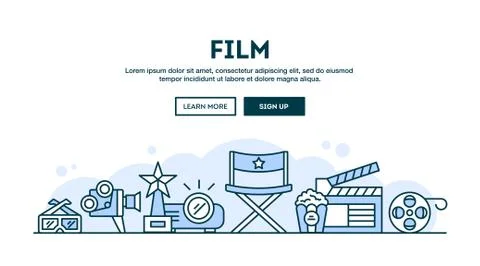 Film, concept header, flat design thin line style Stock Illustration