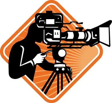 Film crew cameraman shooting filming camera. Stock Illustration