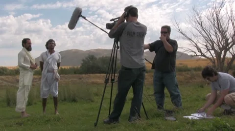 Film crew on location arabian men Stock Footage