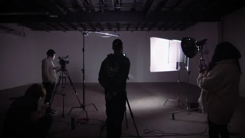 Film Crew On Set with Interview Subject 스톡 동영상 145491018