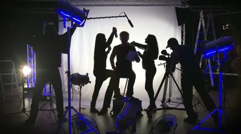 Film crew work in studio Stock Footage