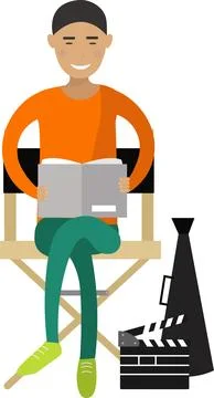 Film director reading funny script vector icon isolated on white 스톡 일러스트