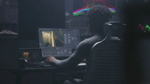 Film editor makes video post production in studio Stock Footage 237280061
