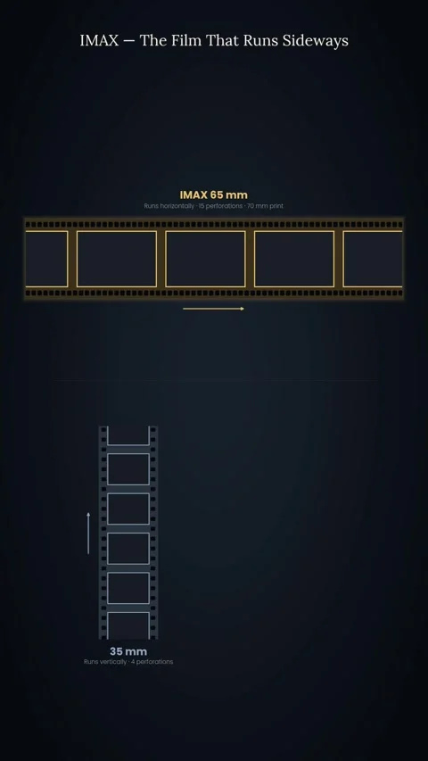 Film format comparison animation, 35mm versus IMAX 65mm film strips vertical Stock Footage 345537597