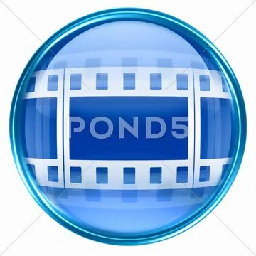 Film icon blue, isolated on white background. Stock Illustration