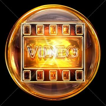 Film icon golden, isolated on black background Stock Illustration