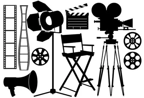 Film industry silhouette icons Stock Illustration