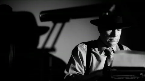 Film noir reporter typing Stock Footage