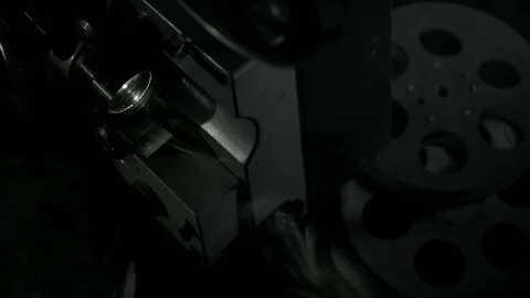 Film projector close up, projector lens and light Stock Footage 70842653