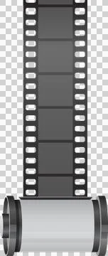 Film reel icon with multiple frames and light fixture. Dark grey and white .. Stock Illustration