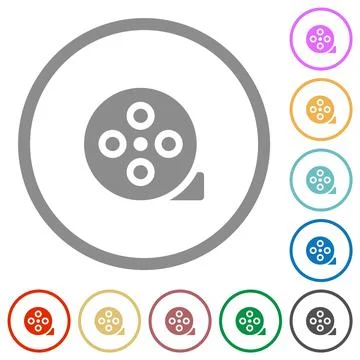Film reel solid flat icons with outlines Stock Illustration