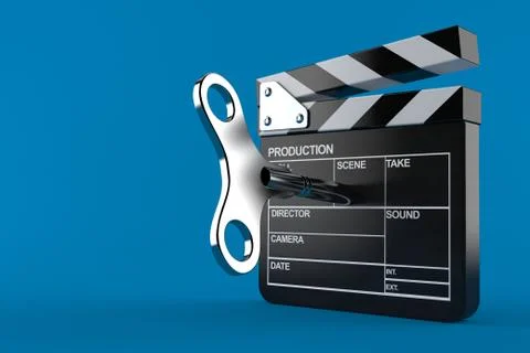 Film slate with clockwork key Illustrazione stock