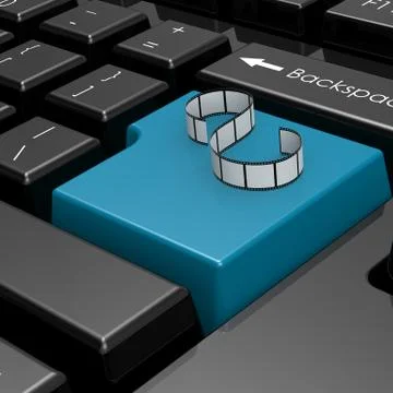 Film strip on blue button of computer keyboard Illustrazione stock