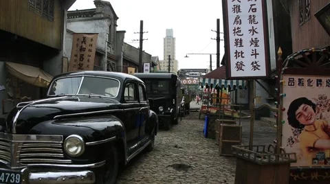 Film studio with many different scenes for film production in Shanghai Stock Footage 52234983