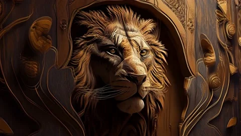 Filmic 3D green screen transition - A lion brass door knocker knocks 3 times. Stock Footage 232710271