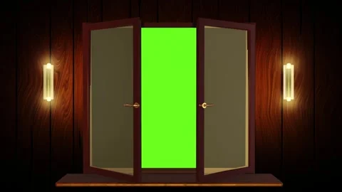 Filmic 3D green screen transition The doors open and reveal the green screen. Stock Footage 265149044