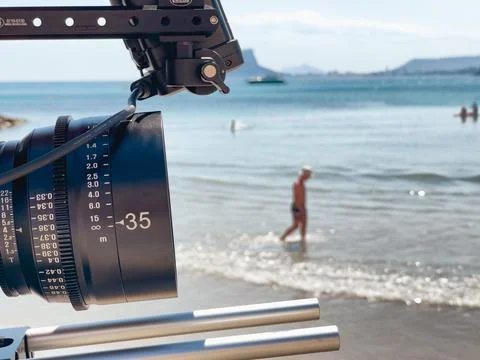 Filming at the beach Stock Photos