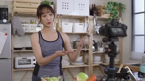 Filming cooking tutorial session of salad making Stock Footage 161812793