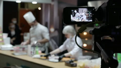 Filming a culinary master class on a video camera. Stock Footage 151331514