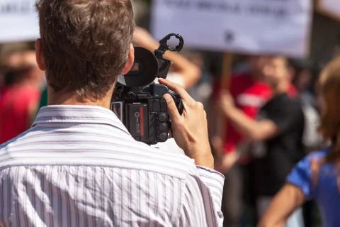 Filming demonstration with a video camera Foto stock