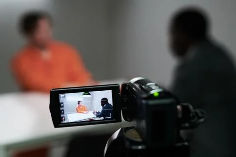 Filming Interview Between Two Professionals in Studio Stock Photos