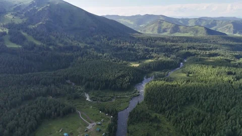 Filming the river, mountains, and sky. Stock Footage 345114872