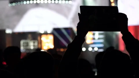 Filming on Tablet the Concert Stock-Footage 74597191
