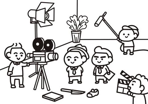 Filming team at studio.	 Stock Illustration