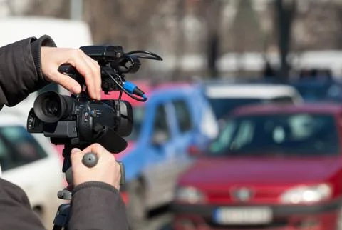 Filming a traffic jam Stock Photos