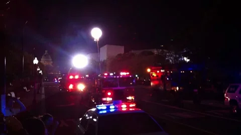 Filming of Transformers 2 movie DC, gunfire, fire, car crashes, shootout Stock Footage 7732161