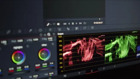 Filmmaker colorgrading video material in an editing program. Color correcti.. Video stock 336182555