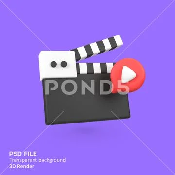 Filmmaker equipment with play button streaming isolated 3d render icon illu.. PSD Template