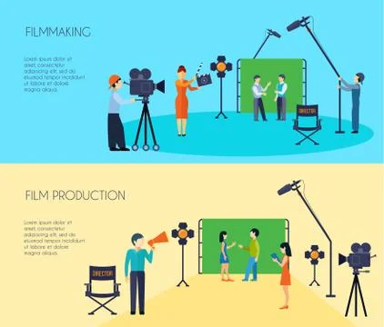 Filmmaking Process 2 Flat Horizontal Banners 스톡 일러스트