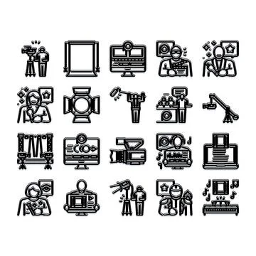 Filmmaking production studio crew profession icons Stock Illustration