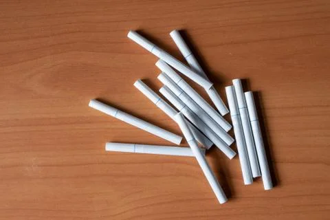 Filter cigarette, nicotine, cigarette on the table Stock Photos