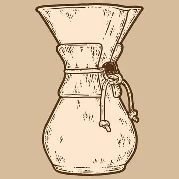 Filter coffee brewer. Sketch scratch board imitation, sepia. Stock Illustration