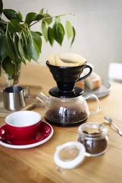 Filter coffee brewing process Stock Photos