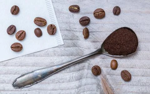 Filter coffee on a spoon macro Stock Photos