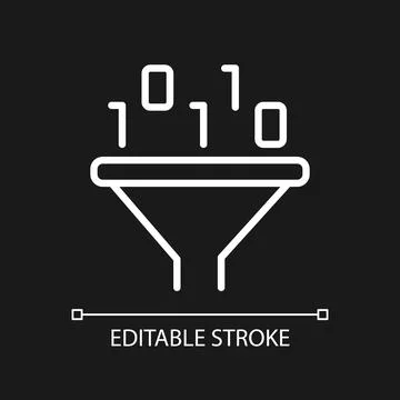 Filter for data mining white linear pixel perfect icon for dark theme Illustrazione stock