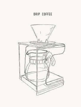 Filter drip coffee machine, sketch vector. Stock Illustration