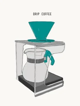 Filter drip coffee machine, sketch vector. Stock Illustration