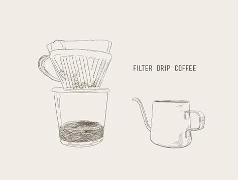 Filter drip coffee, sketch vector. Stock Illustration