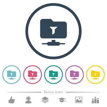 Filter FTP remote directory flat color icons in round outlines Stock Illustration