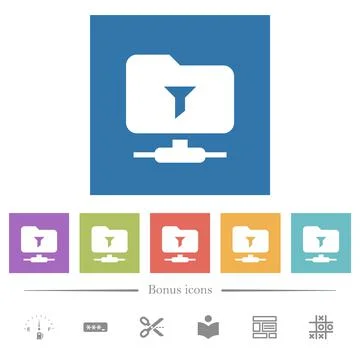 Filter FTP remote directory flat white icons in square backgrounds Illustration