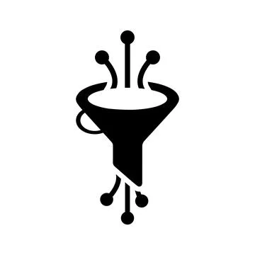 Filter, funnel, big data icon. Black vector graphics. Stock Illustration