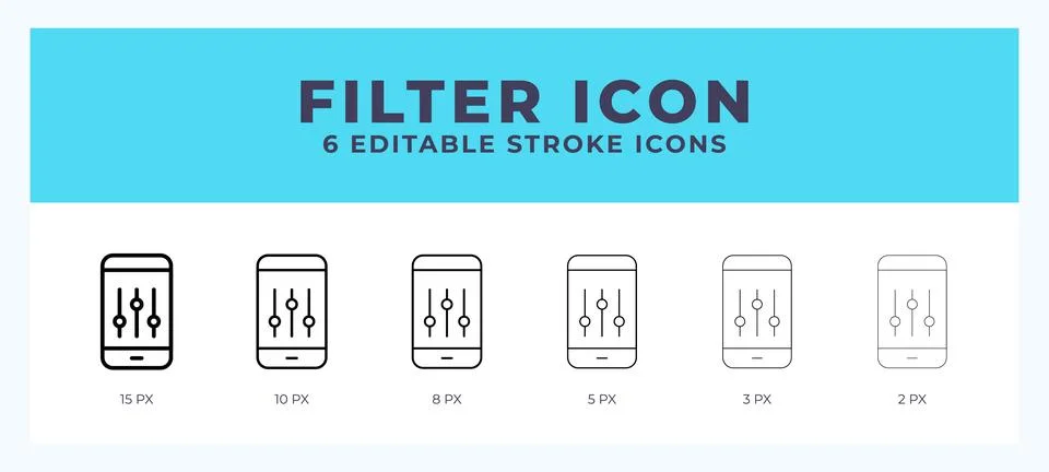 Filter icon set with different stroke. Design elements for logo. Vector ill.. Illustrazione stock