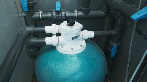 Filter to keep the pool clean. Technical room for maintenance of the pool Stock Footage 219907927