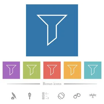 Filter outline flat white icons in square backgrounds Stock Illustration