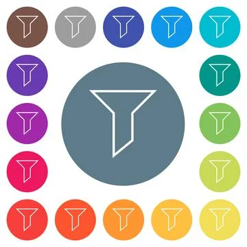 Filter outline flat white icons on round color backgrounds Illustrazione stock