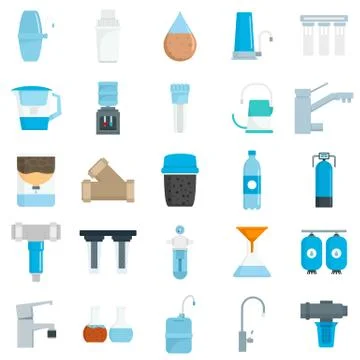 Filter water icon set, flat style Illustrazione stock